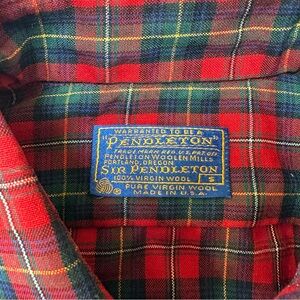 Pendleton Men's Red and Green Plaid Wool Shirt